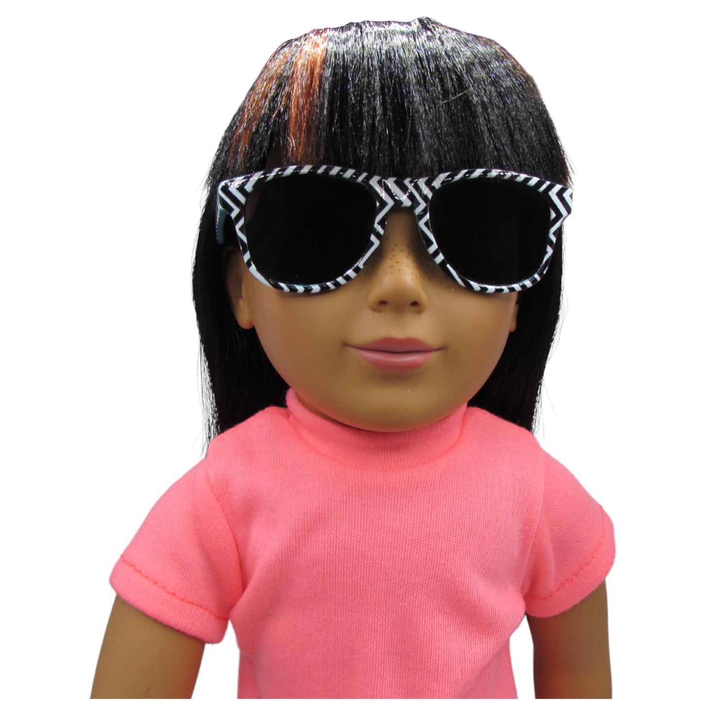 Black and White Chevron Sunglasses with Turquoise for 18-inch dolls with doll