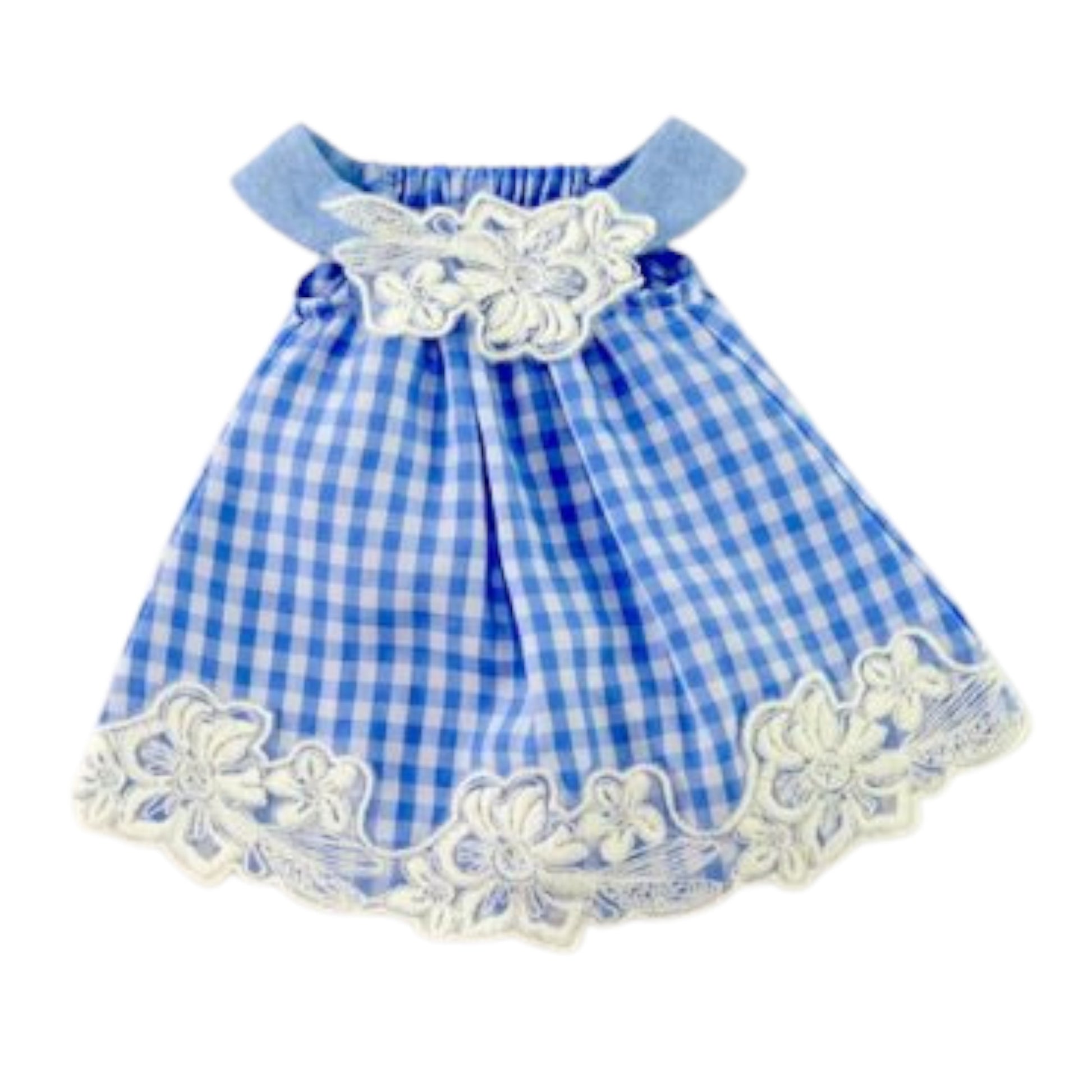 Blue and White Checkered Dress with Lace for 14 1/2-inch dolls Flat