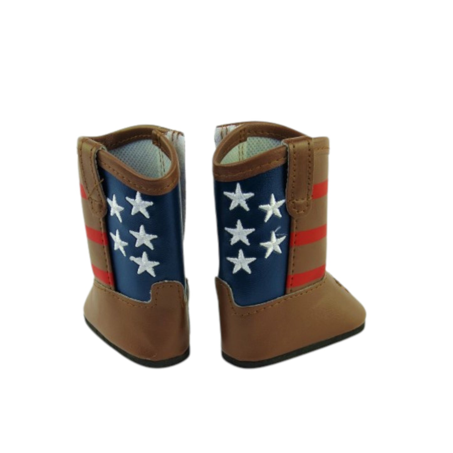 Brown Cowboy Boots with American Flag for 18-inch dolls Back view