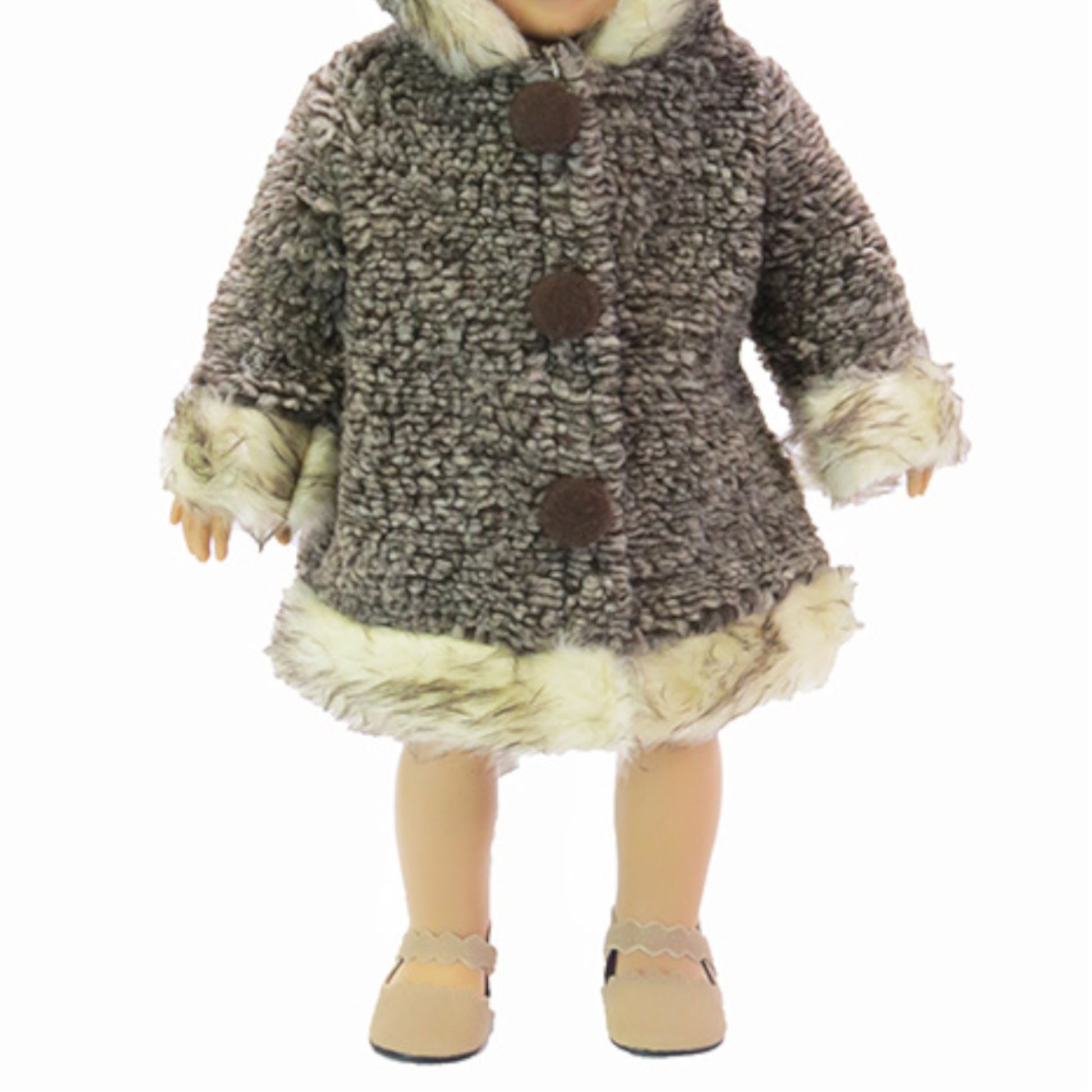Brown Coat with Faux Fur Trim for 18 inch dolls with doll