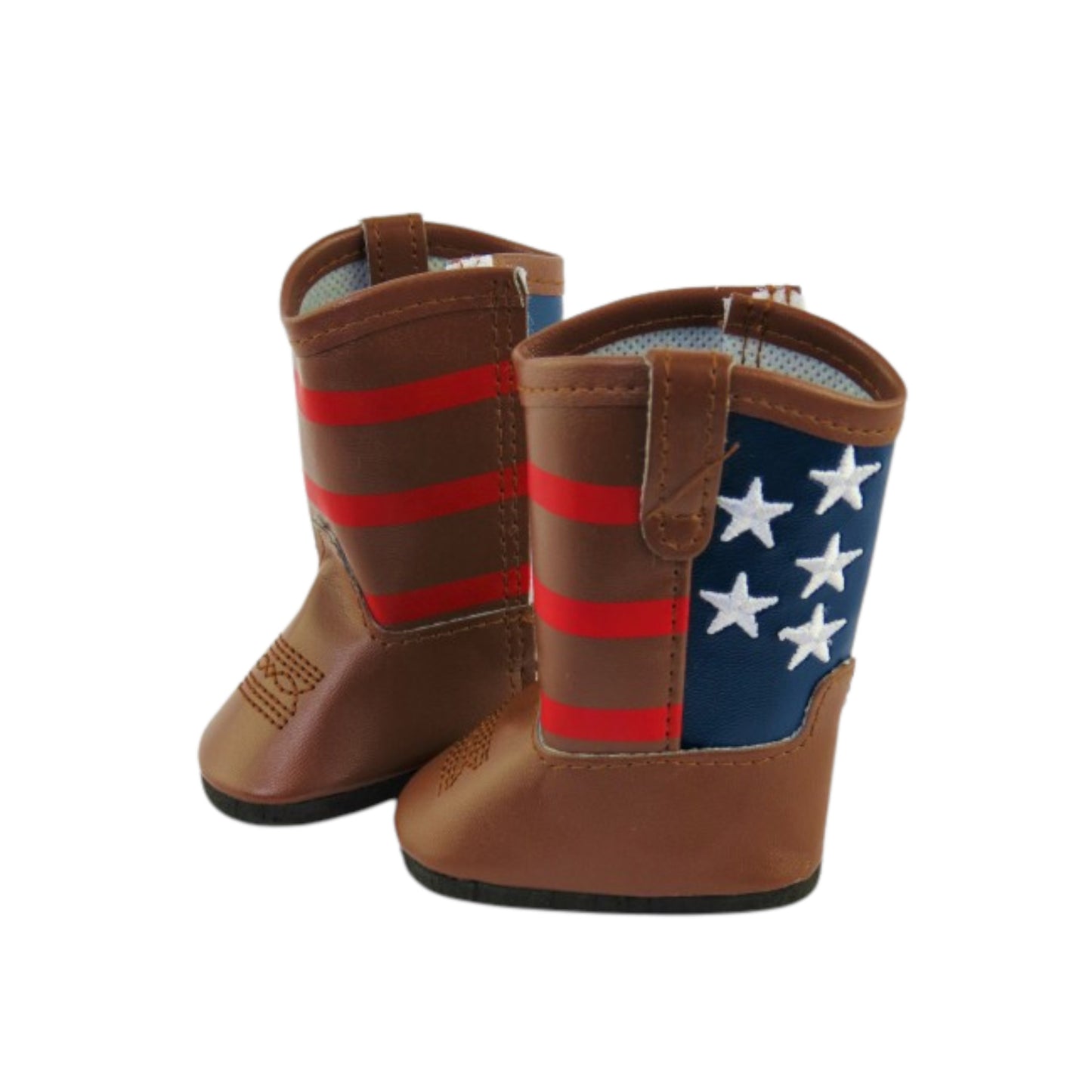 Brown Cowboy Boots with American Flag for 18-inch dolls