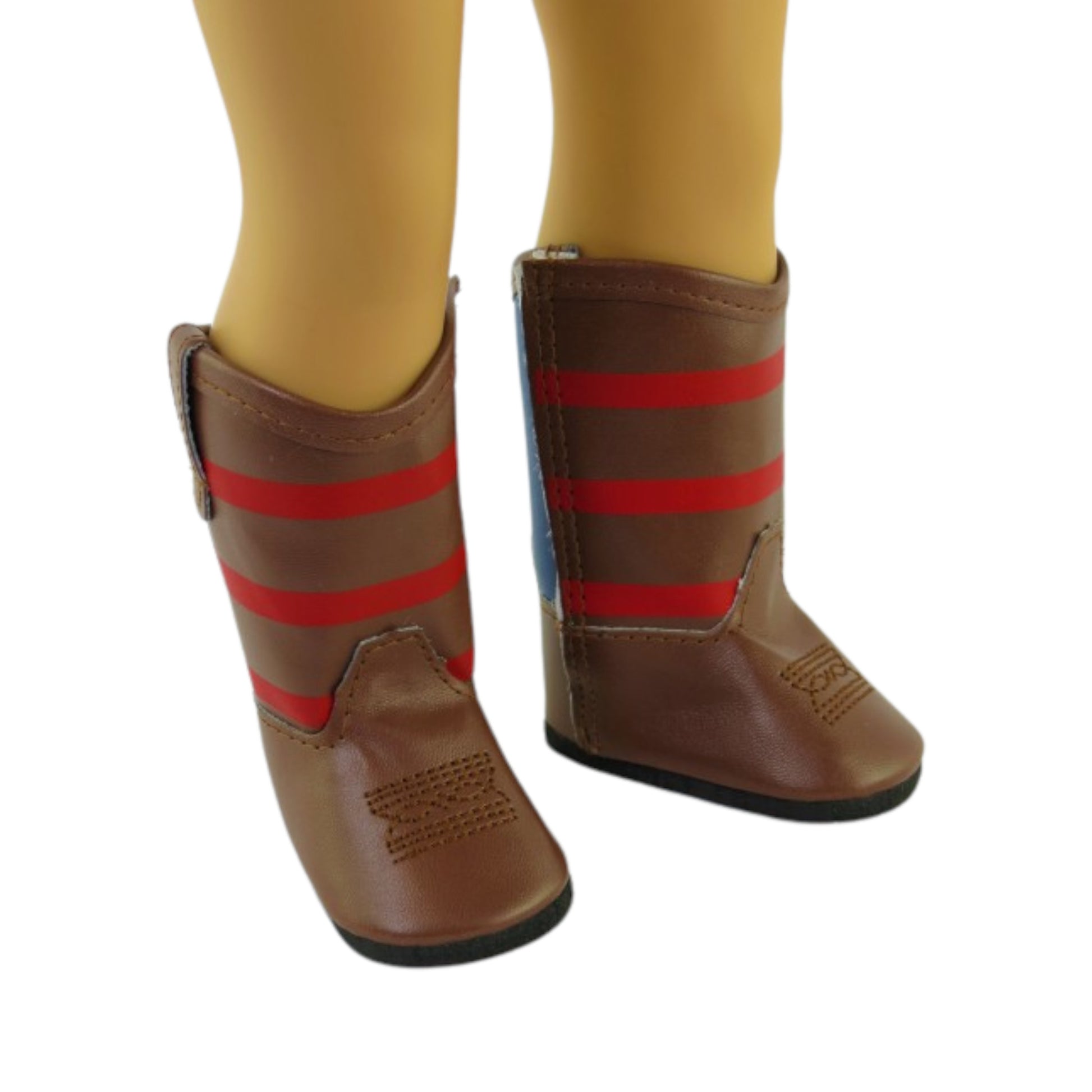 Brown Cowboy Boots with American Flag for 18-inch dolls with doll