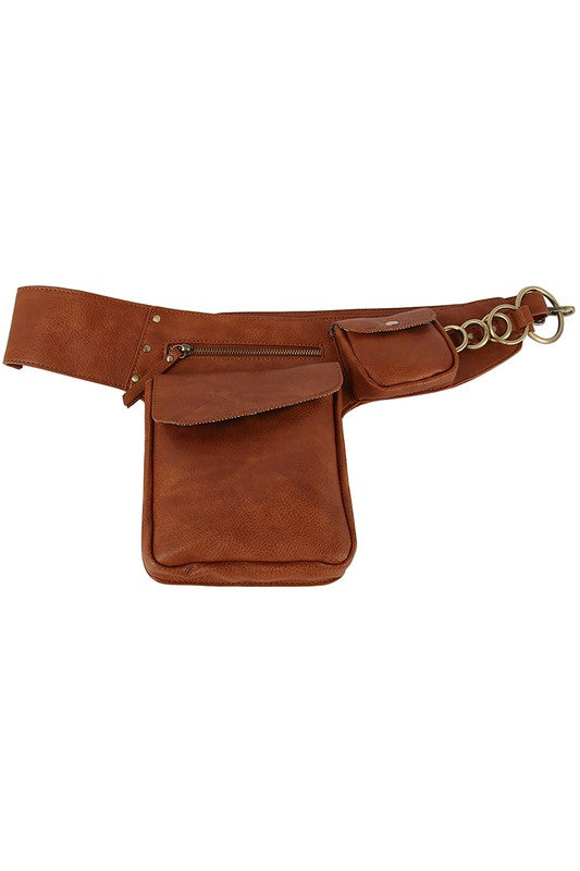 Brown Fashion Ring Fanny Pack Sling Bag on Silhouette Model