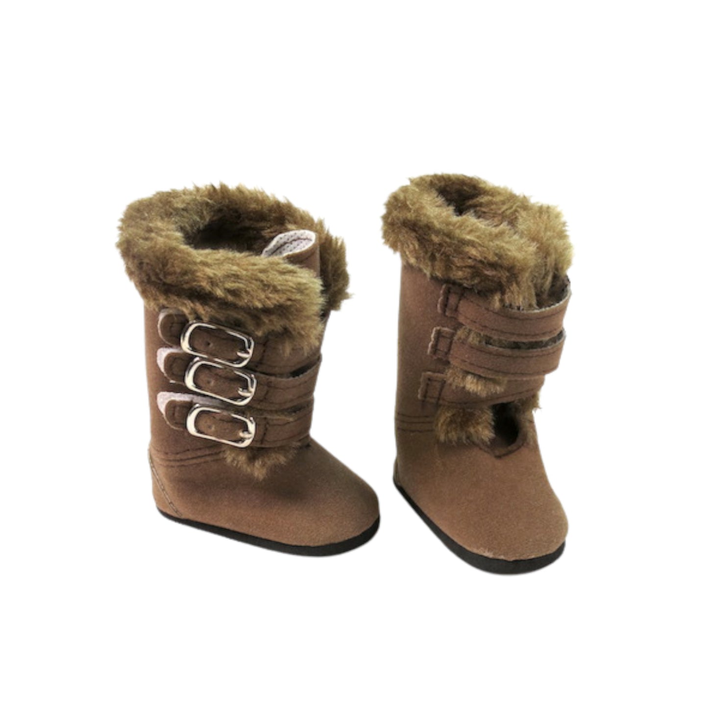 Brown Faux Leather and Fur Boots for 18-inch dolls Right Side Up Front