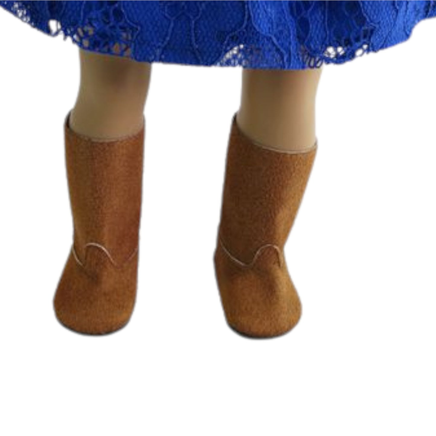 Brown Faux Suede Boots for 18-inch dolls wih doll and skirt
