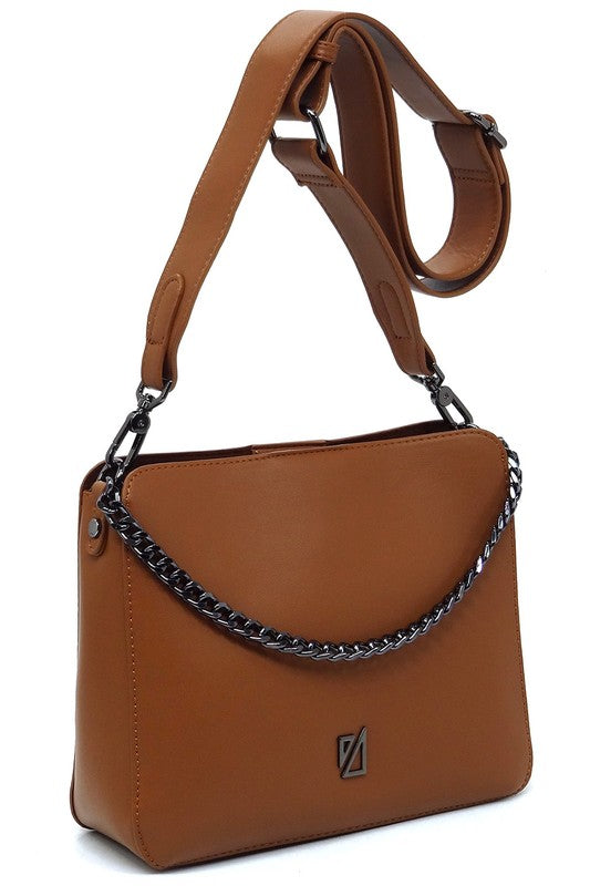 Brown IZA CO Chain Link Crossbody Bag Hanging Bent Strap