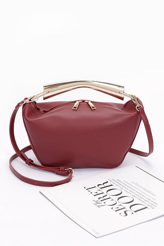 Burgundy Gold Bar Handle Iconic Swing Bag Front view