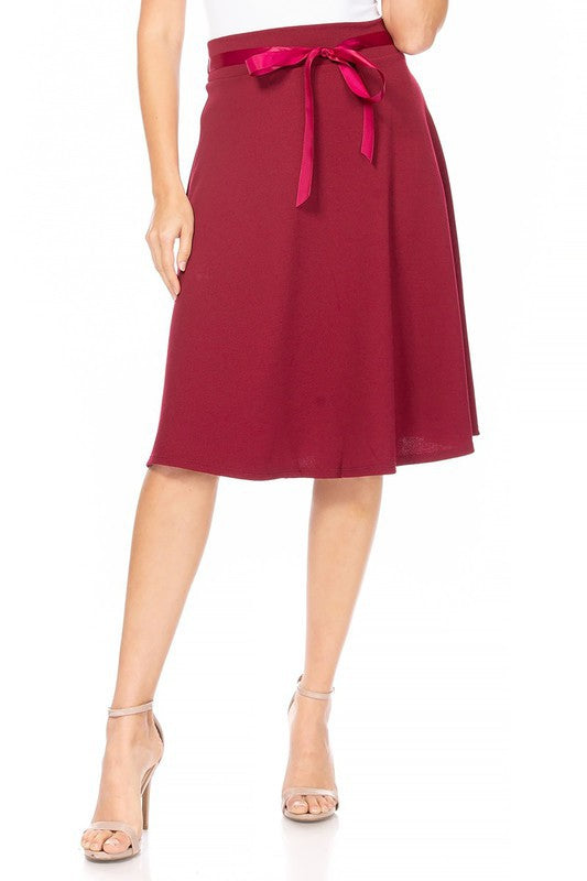 Burgundy Solid A-line Skirt Front view
