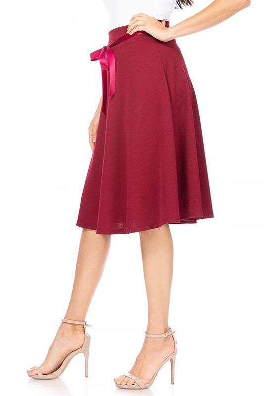 Burgundy Solid A-line Skirt Side view