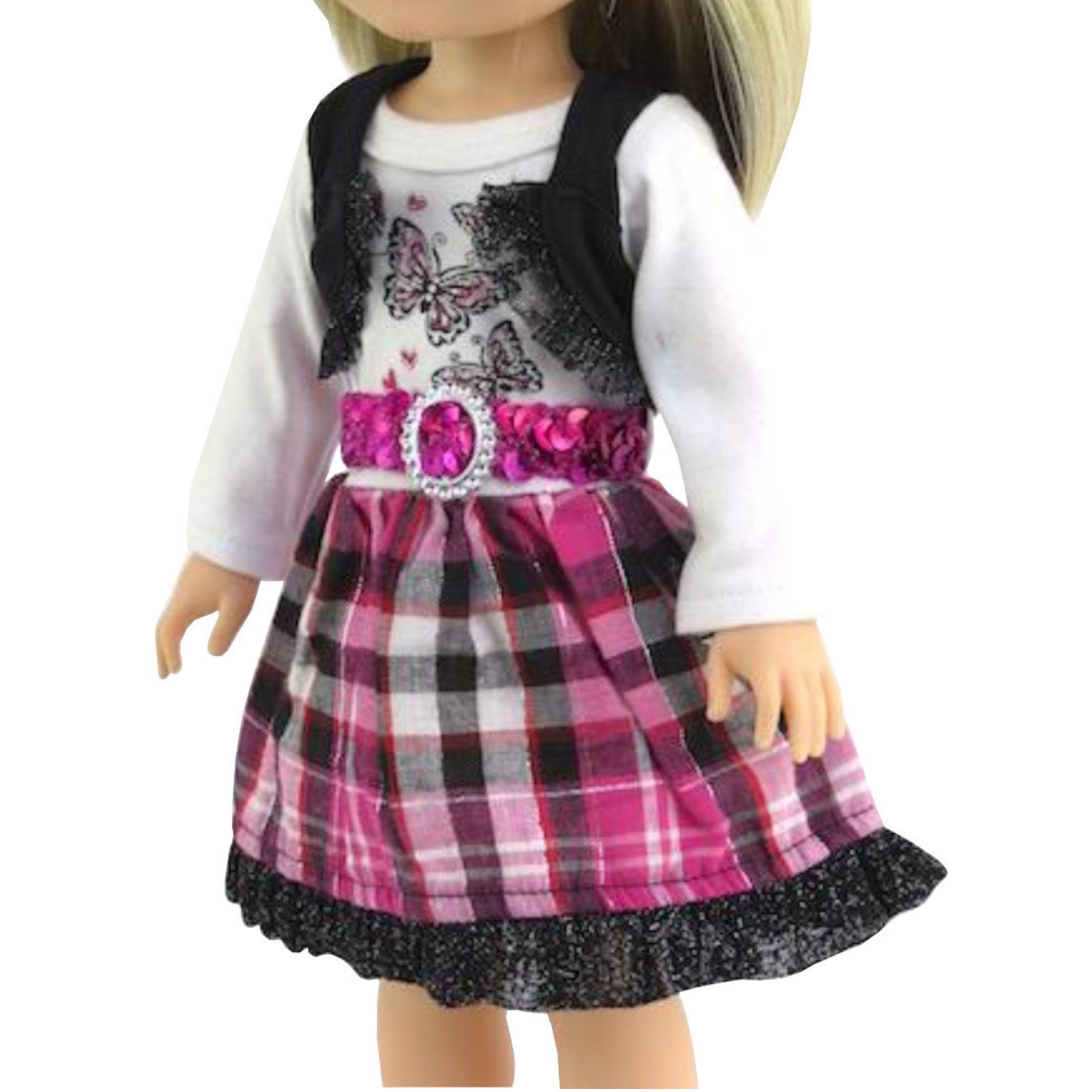 Butterfly Dress for 14 1/2-inch dolls with doll Side View Up Front
