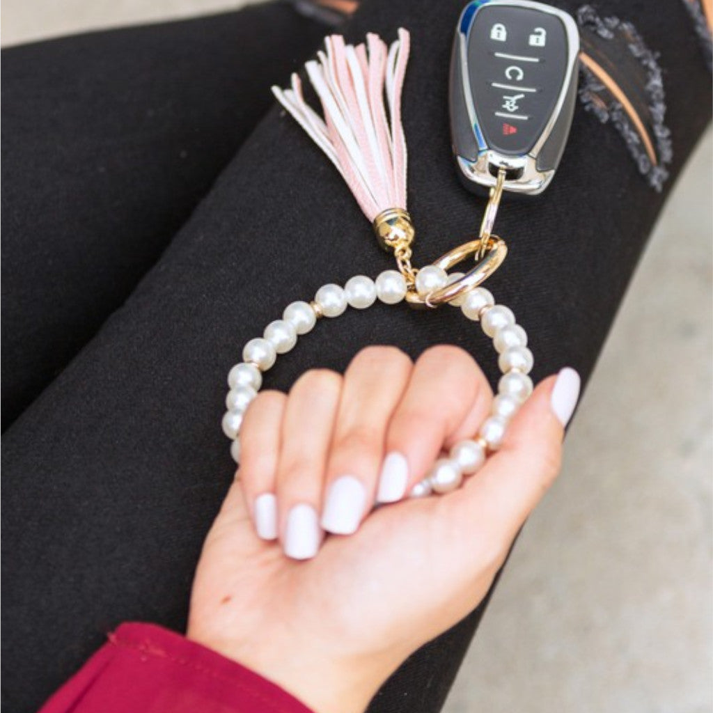 Classic Pearl Blush Key Ring Bracelet with Black Jeans