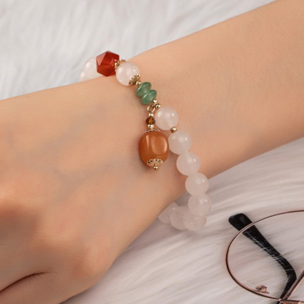 Clear Agate Bead Bracelet on wrist