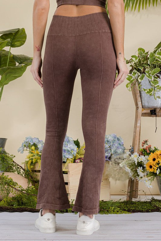 Coffee Women's Stone Washed Ribbed Yoga Pants Back view