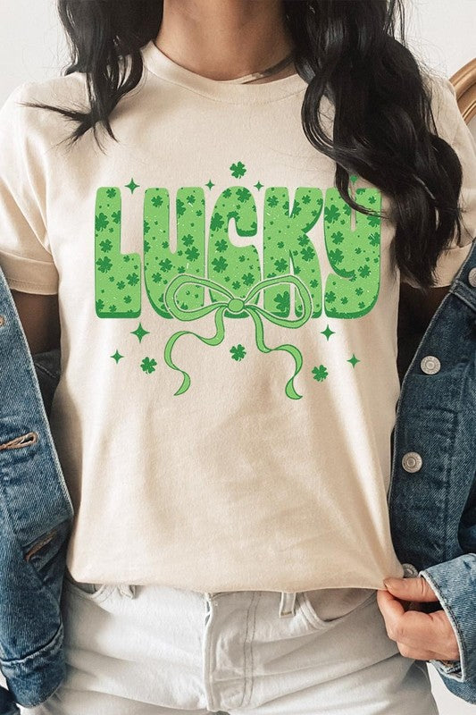 Cream Coquette Lucky Bow Graphic Tee