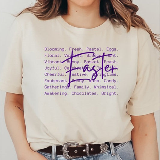 Cream Easter Words Printed Graphic Tee