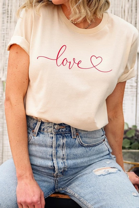 Cream Love With Heart Graphic Tee