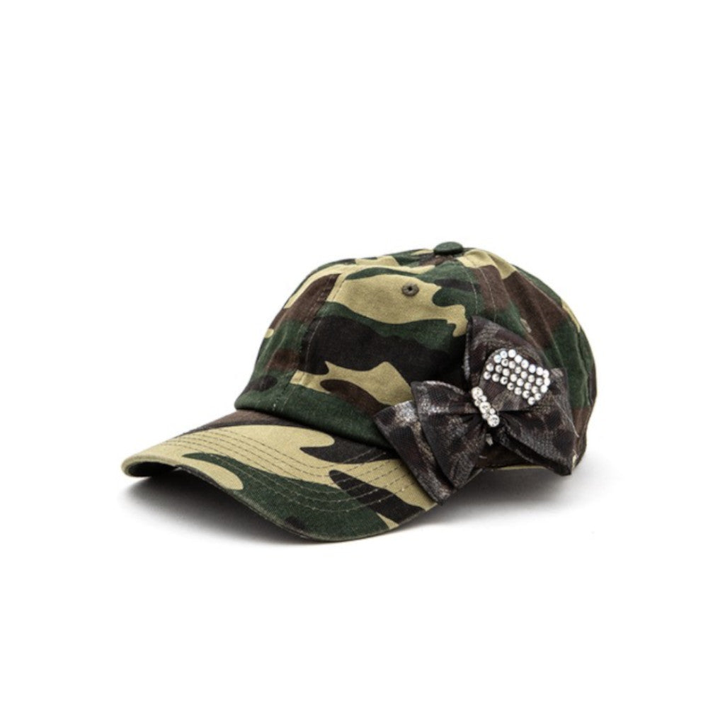 Crystal Chiffon Bow Tie Iconic Camo Cotton Cap Side view