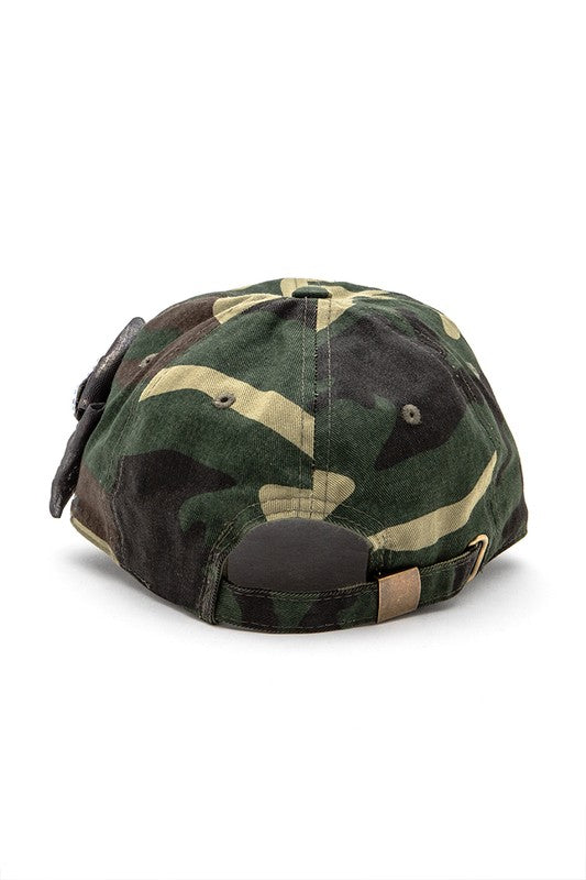 Crystal Chiffon Bow Tie Iconic Camo Cotton Cap back view