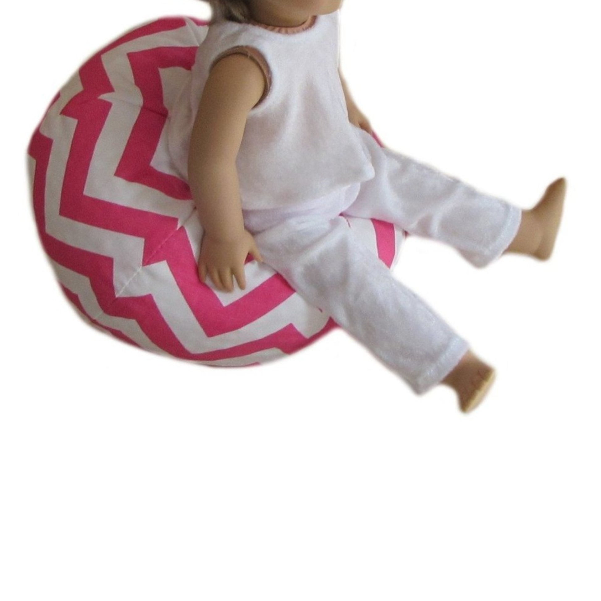 Dark Pink Chevron Doll Bean Bag Chair for 18-inch dolls with doll Side view