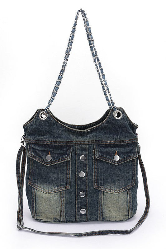 Dark Blue Vintage Denim Iconic Tote Bag
