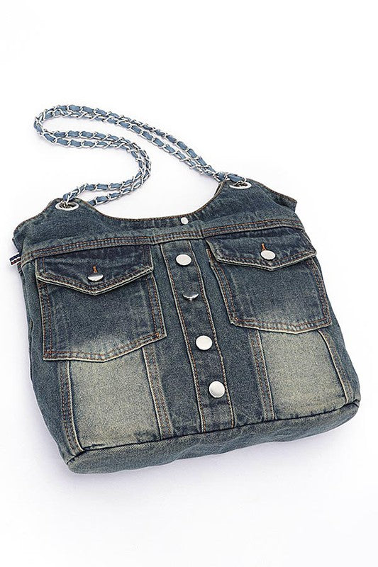 Dark Blue Vintage Denim Iconic Tote Bag Flat