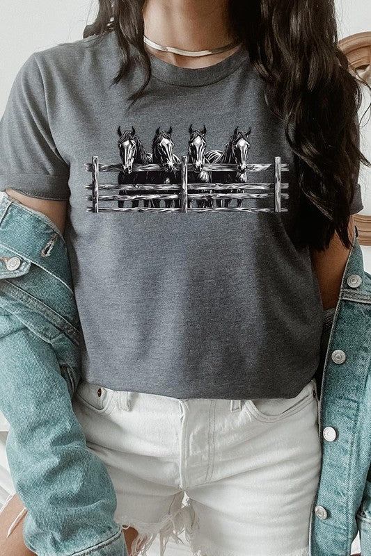 Dark Grey Heather Horse Western Graphic Tee