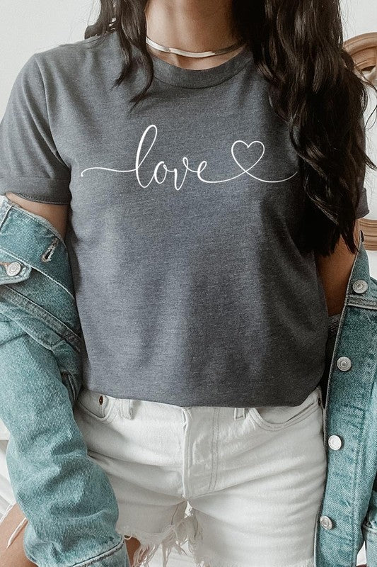 Dark Grey Heather Love With Heart Graphic Tee