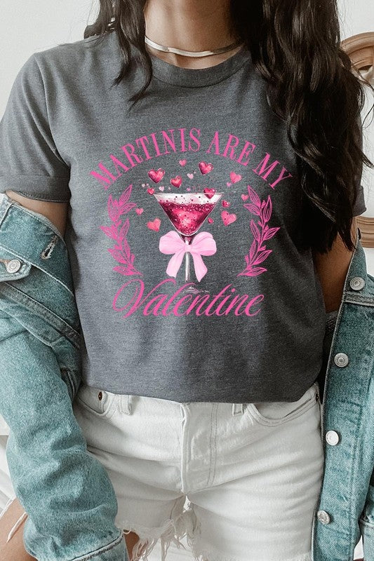 Dark Grey Heather Martinis Are My Valentine Graphic Tee