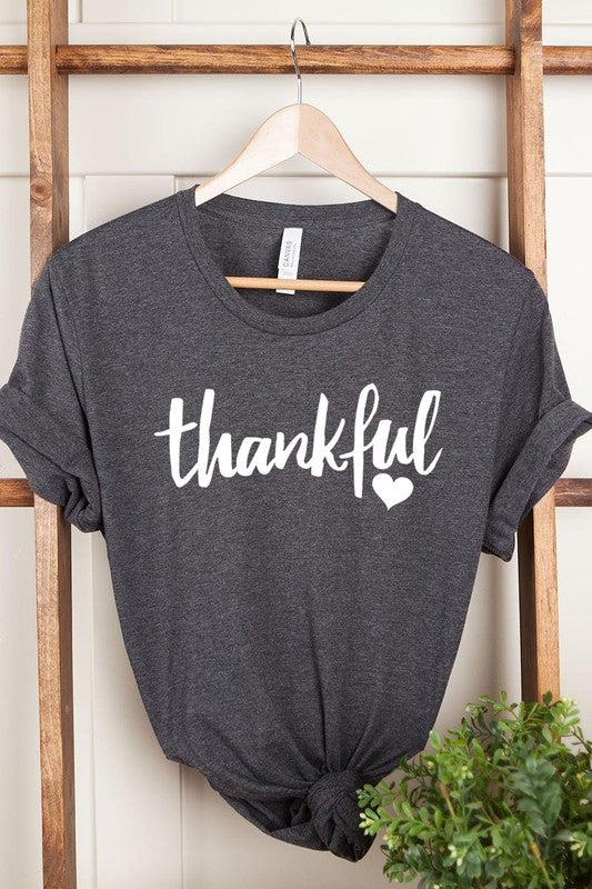 Dark Grey Heather Thankful Heart Graphic Tee