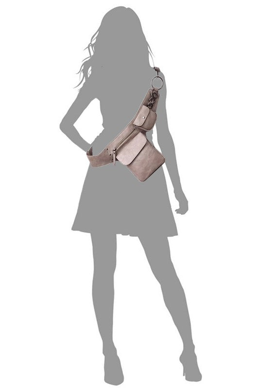Fashion Ring Fanny Pack Sling Bag on Silhouette Model