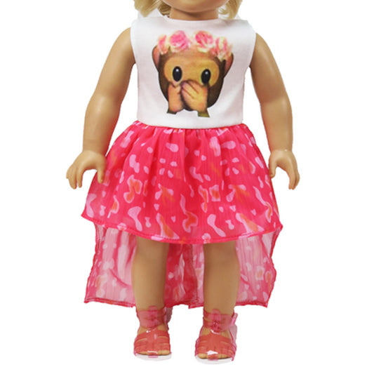 Floral Monkey Emoji Dress for 18-inch dolls with doll