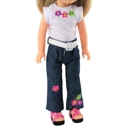 Flower Power Shirt and Jeans for 14 1/2-inch dolls with doll