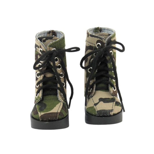 Forest Green Camouflage Boots for 18-inch dolls Front view