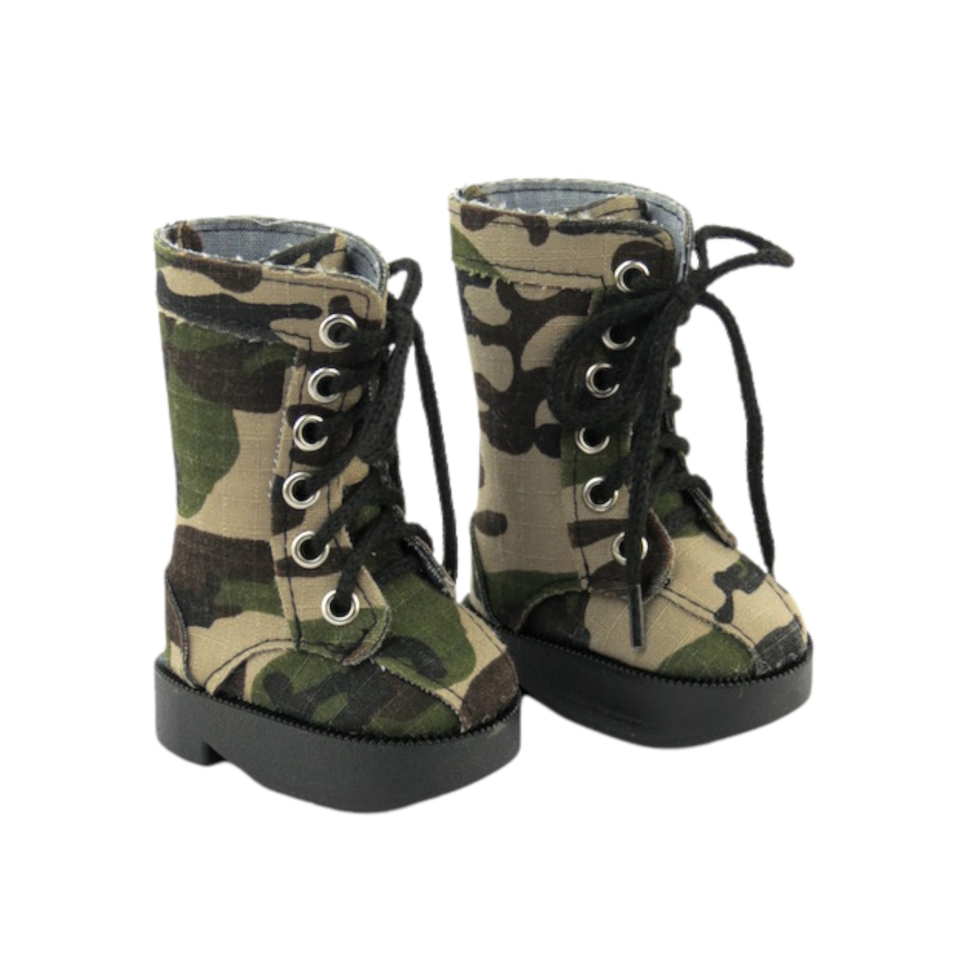 Forest Green Camouflage Boots for 18-inch dolls Side view