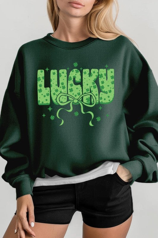 Forest Green Coquette Lucky Bow Graphic Sweatshirt