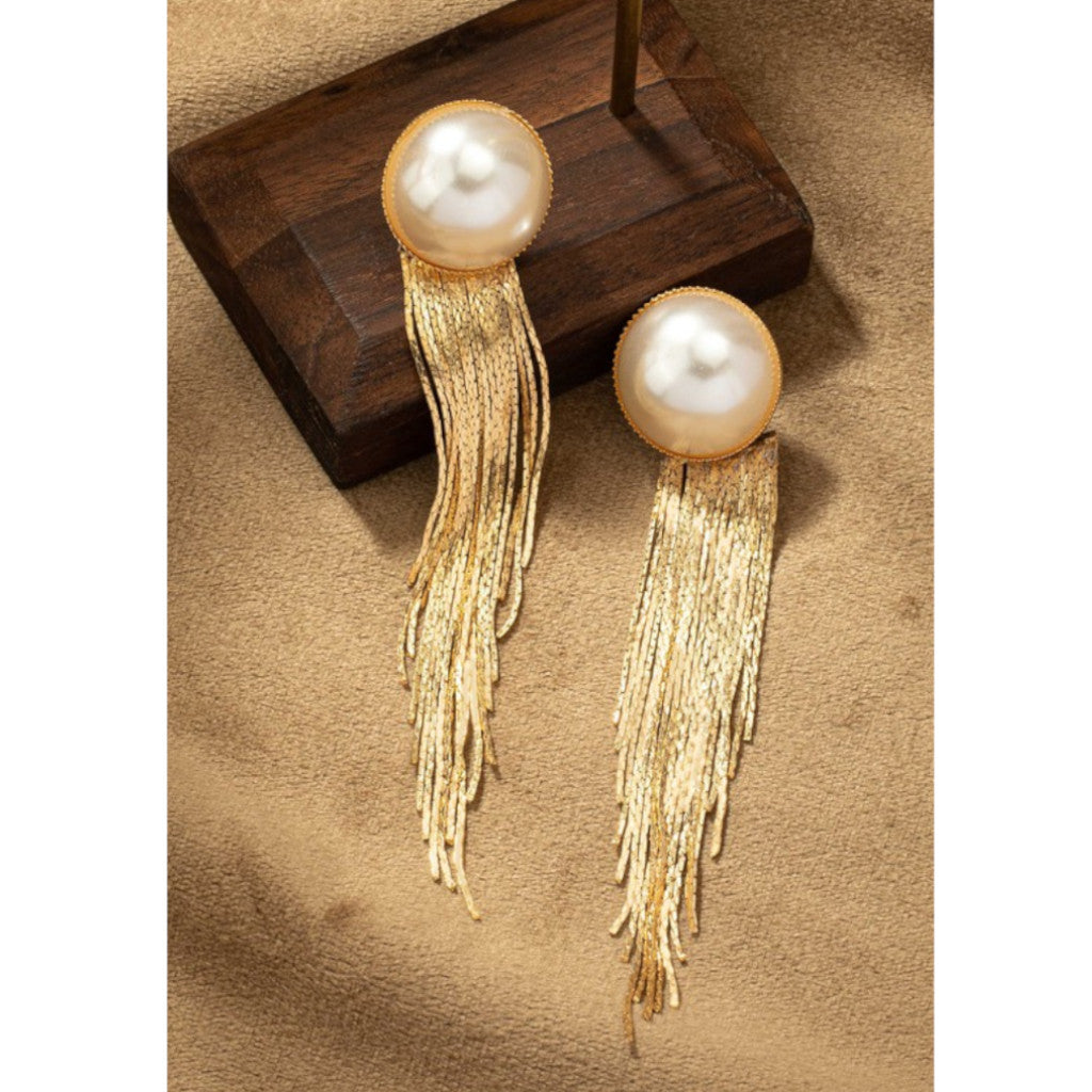Front and Back Pearl with Cobra Chain Tassel Drop Earrings