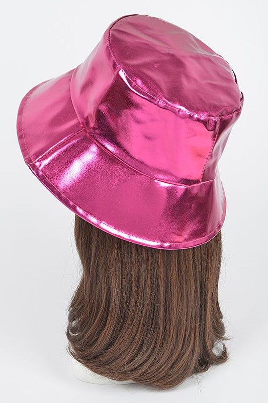 Fuchsia Metallic Iconic Bucket Hat on Mannequin Back  view