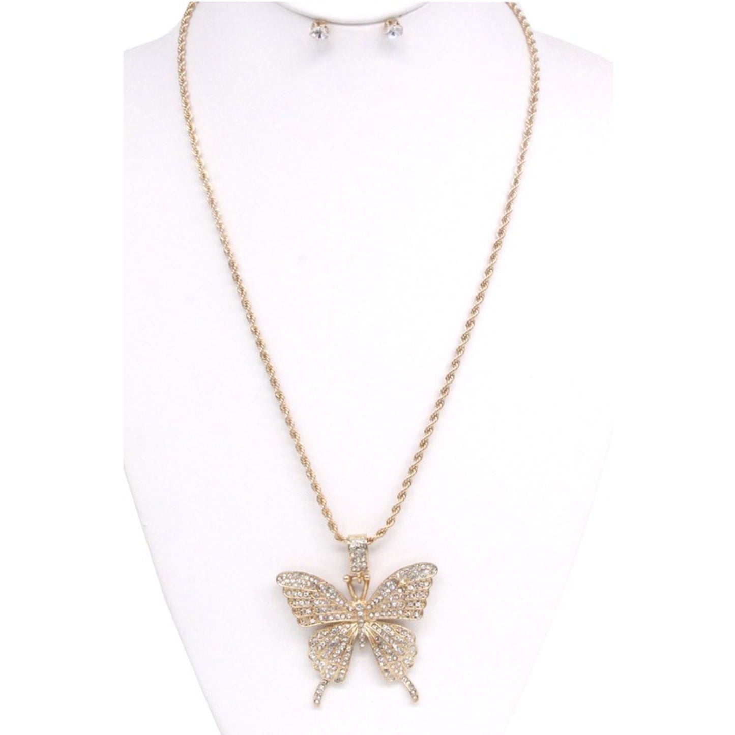 Gold Butterfly Necklace and Earrings
