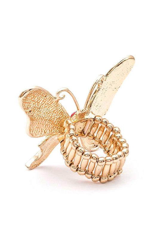 Gold Crystal Butterfly Iconic Stretch Ring Back view