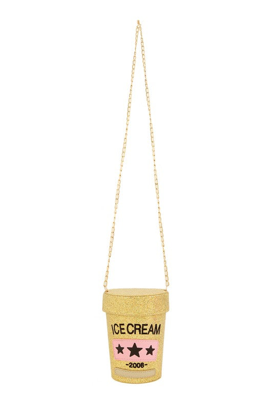 Gold Ice Cream Round Shape Crossbody Bag Front view with Chain Strap