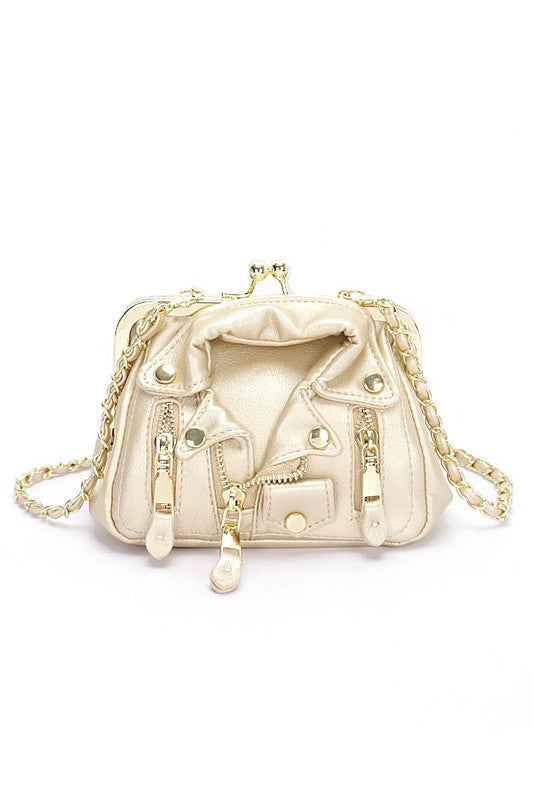 Gold Iconic Leather Jacket Swing Bag Front  view