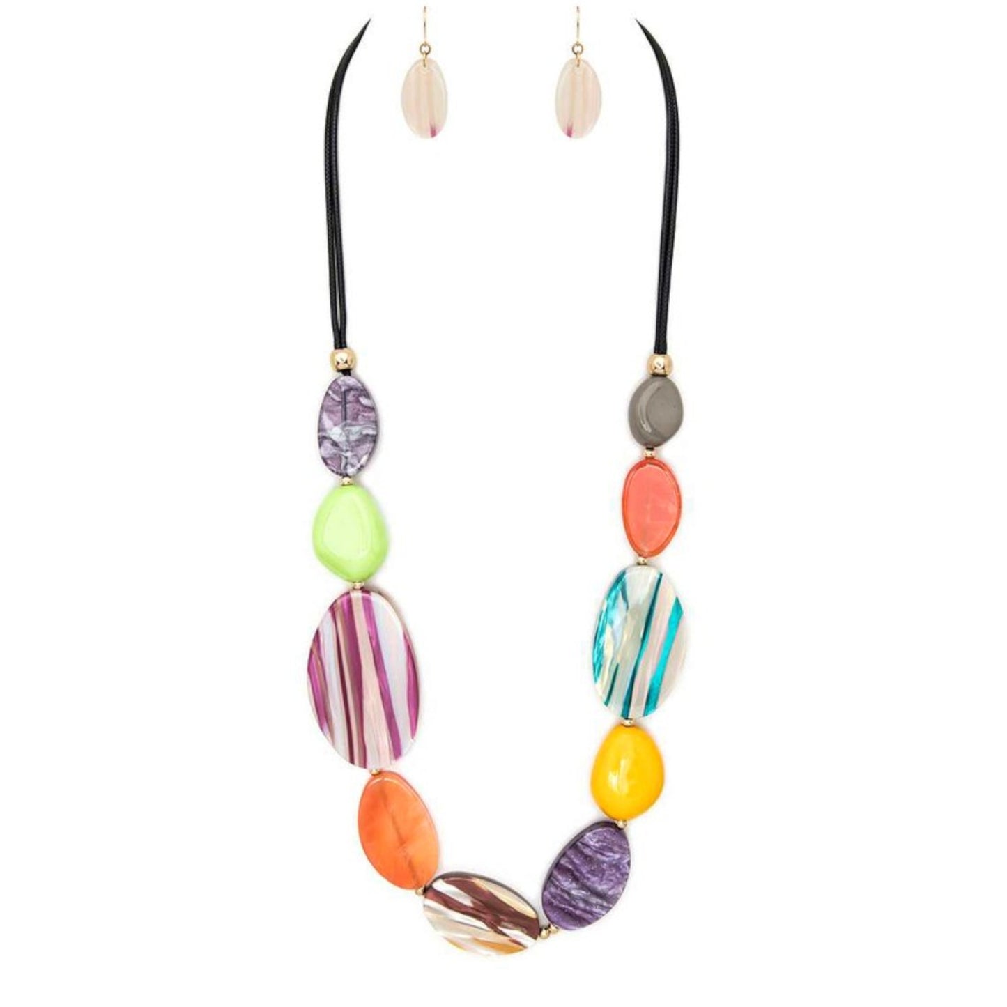 Gold Multi Mix Media Resin Beads Long Necklace Set