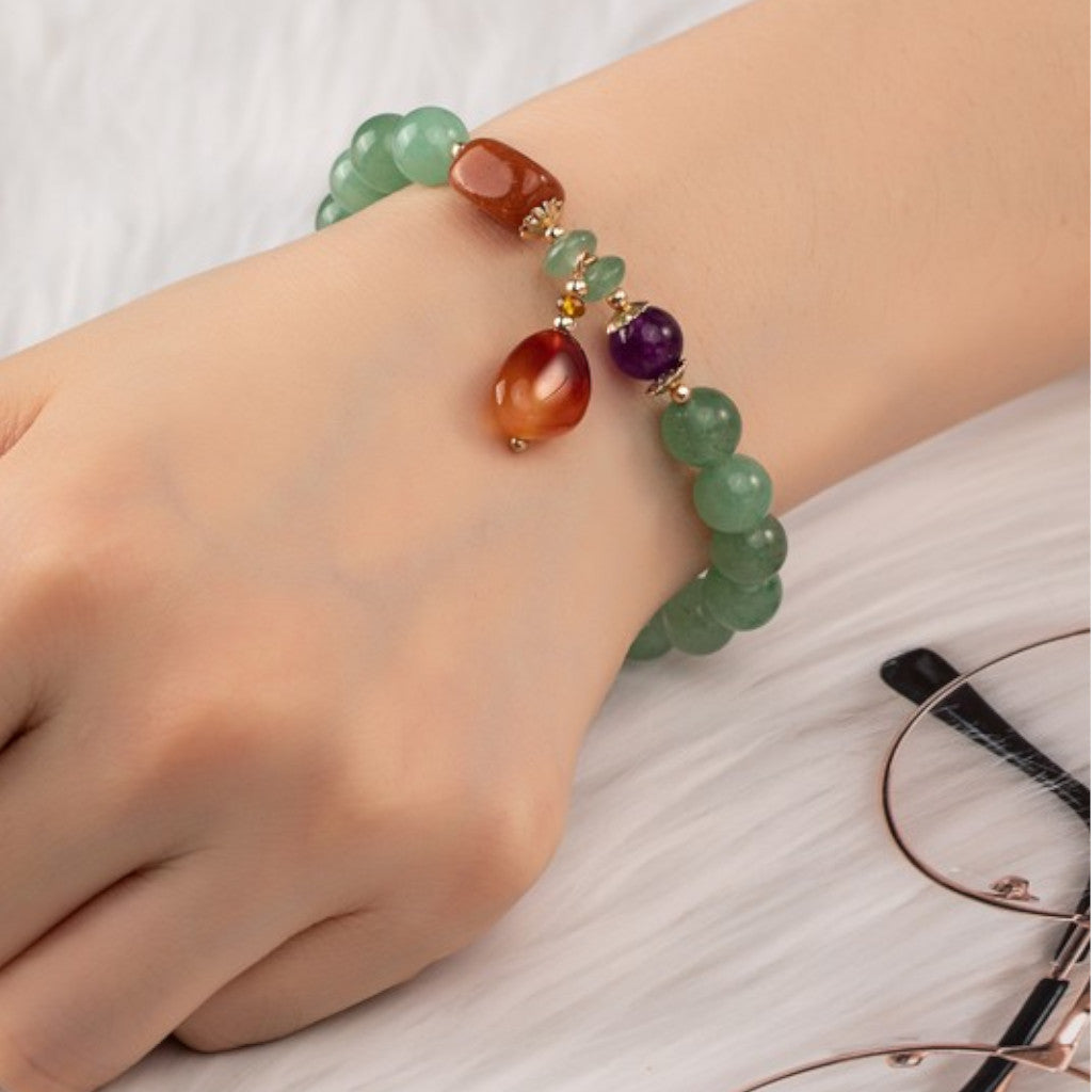 Green Agate Bead Bracelet on wrist