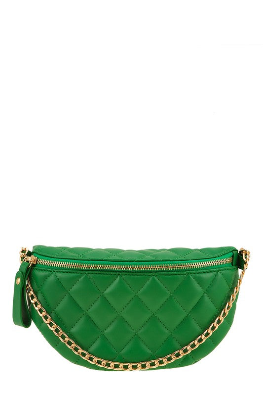 Green Chain Attached Quilted Fanny Bag Front view