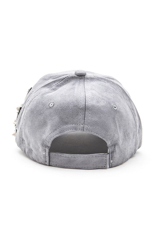 Grey Beaded Flower Suede Fashion Cap Back view
