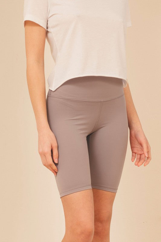 Grey Brushed Nylon Biker Shorts Front view