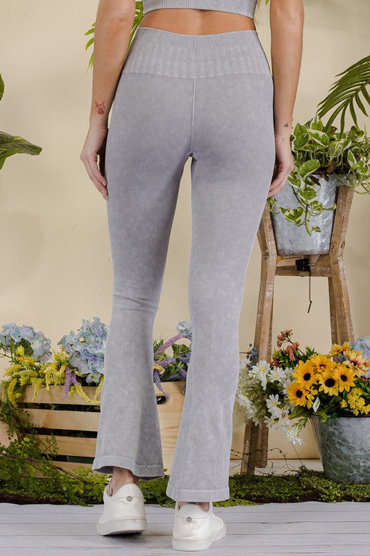 Grey Women's Stone Washed Ribbed Yoga Pants Back view