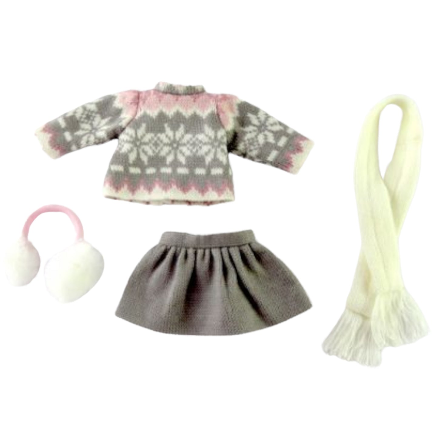 Grey and Pink Winter Skirt Set for 14 1/2-inch dolls Flat