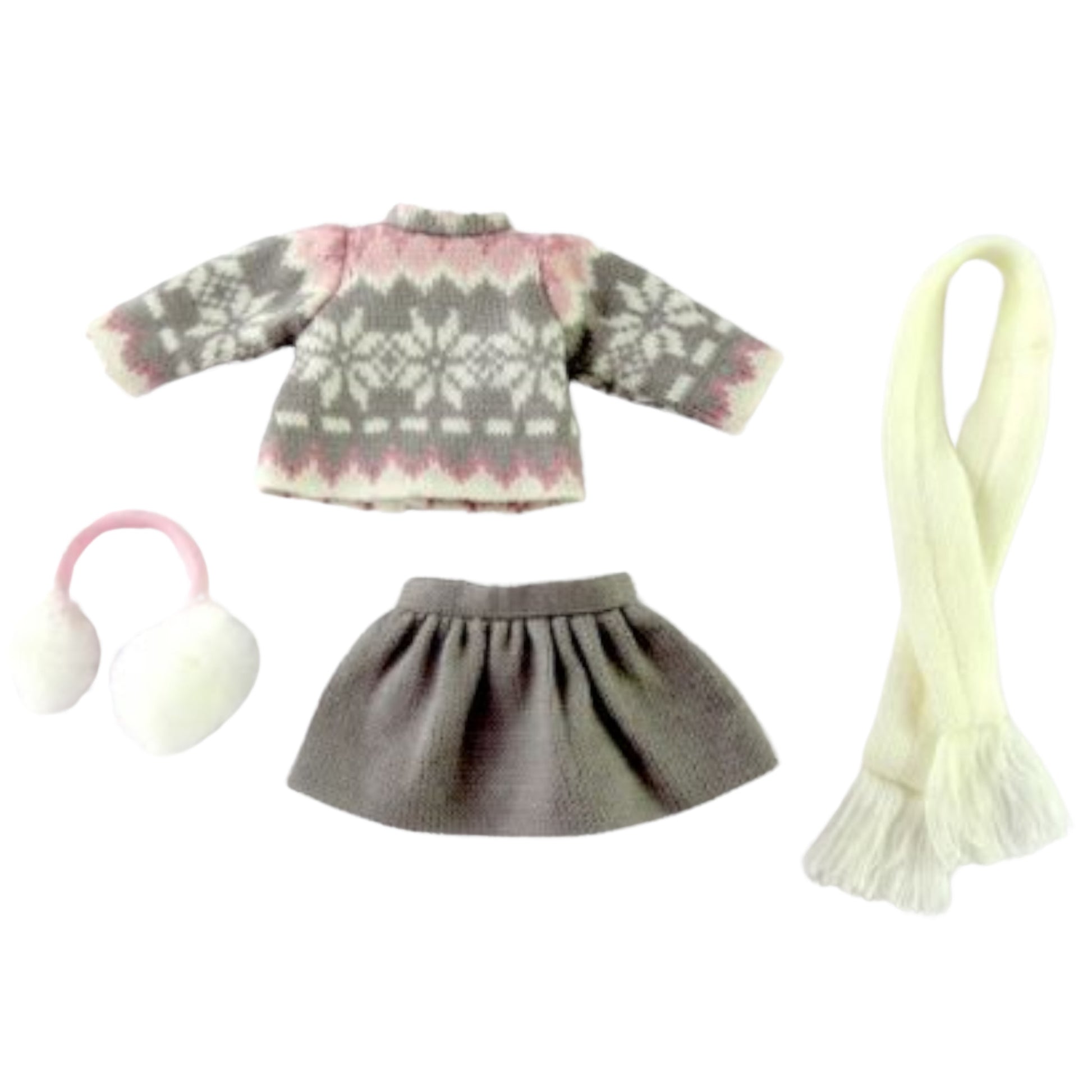 Grey and Pink Winter Skirt Set for 14 1/2-inch dolls Flat