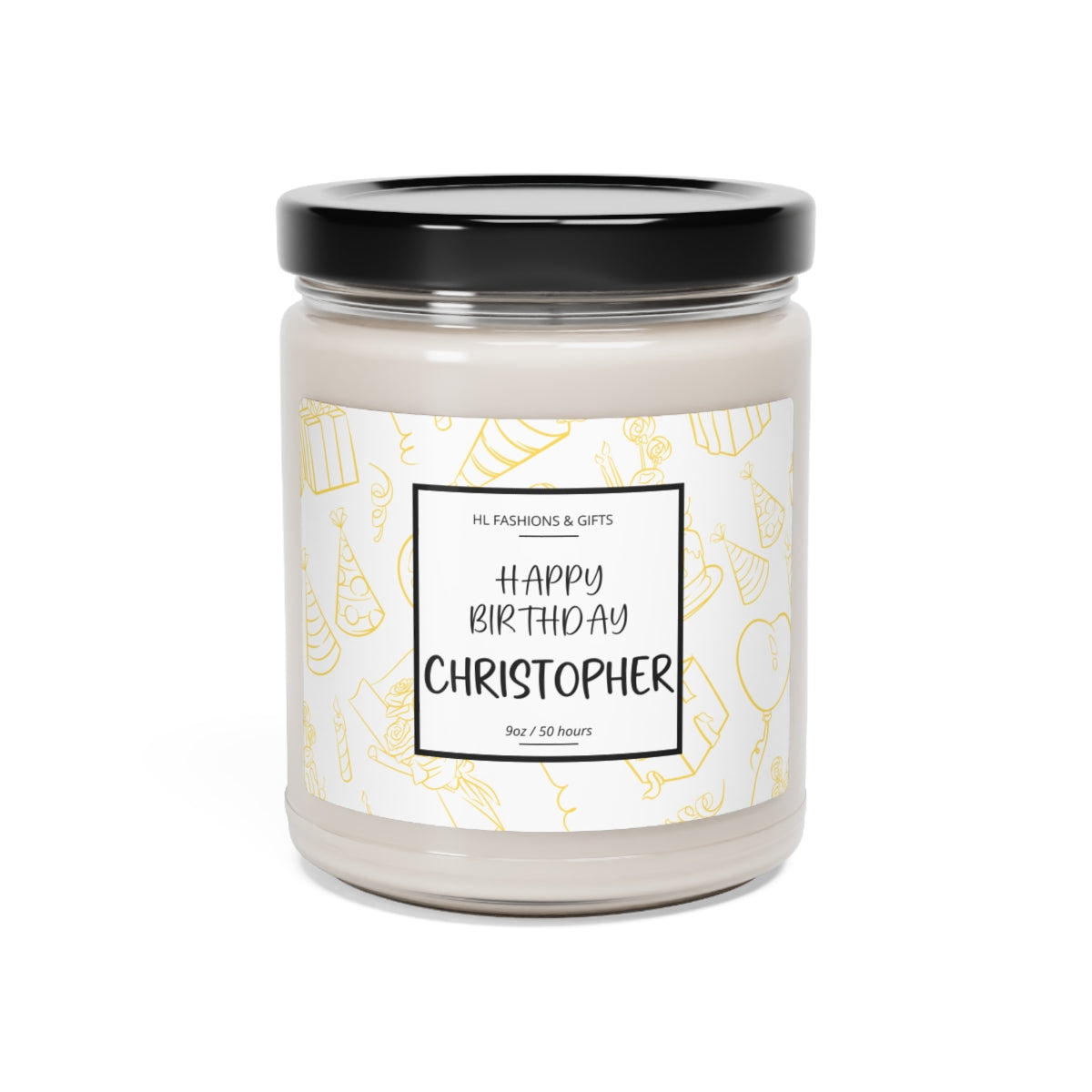 Custom Happy Birthday Soy Candle - Mustard Yellow Label